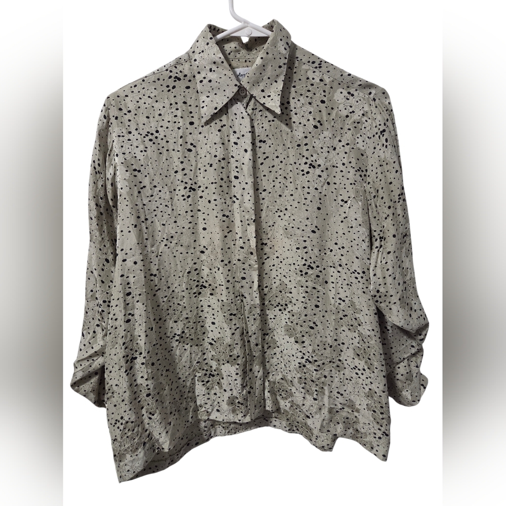 Ascot Chang Custom Made 100% Silk Floral Dots Long Sleeve Button Up Shirt